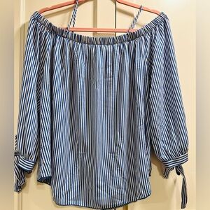 Blue Striped Off-Shoulder Women's Top